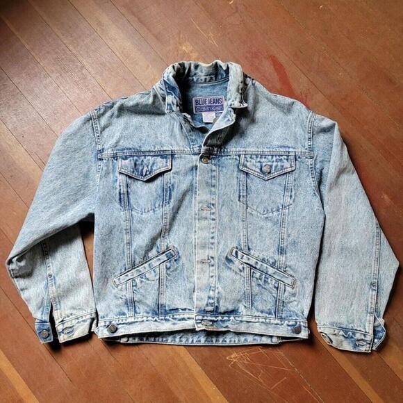 Vintage 80s Calvin Klein Blue Jeans Trucker Jacket XL Acid Wash Grunge - Picture 1 of 4